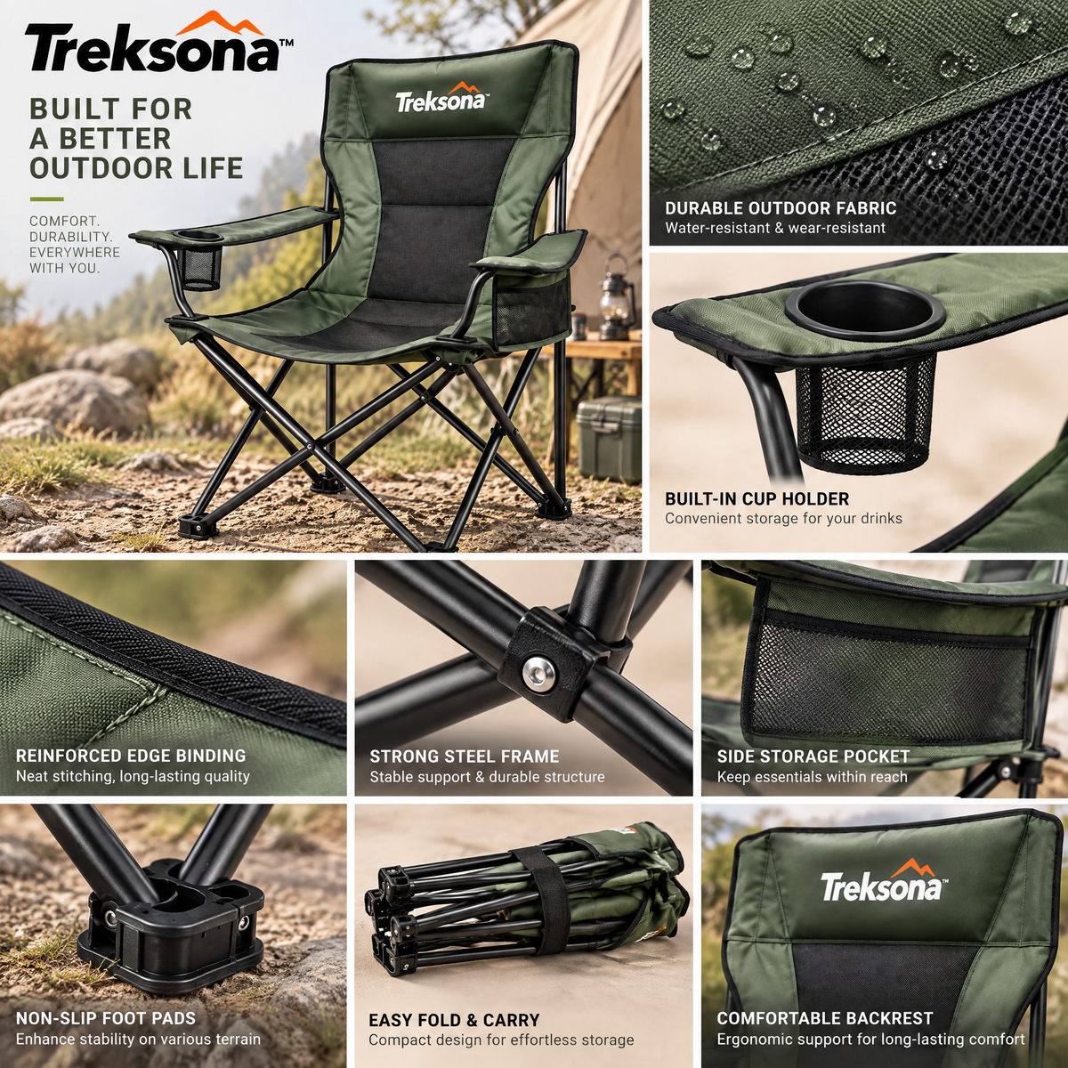 Treksona™ High-Back Folding Camping Chair